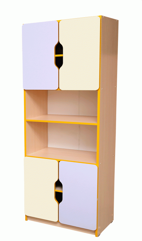 Універсальна напівзакрита шафа, з полицями, 4-дверна, серії "Школа-Сад" елемент №4, АЛМАНТ, 600х410х1885 мм.